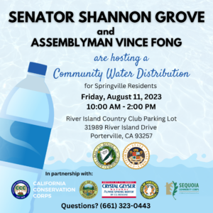 Springville Community Water Distribution at River Island Country Club on Friday, August 11, 2023 from 10 am to 2 pm